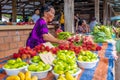 Hmong ethnic woman on a farmer market, Cacao, French Guiana Royalty Free Stock Photo