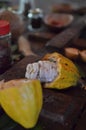 Cacao fruit bean fresch broken up Production Grenada Caribbean island
