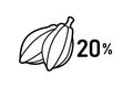 cacao percentage vector icon, 20 percent cocoa, black filled design element for chocolate