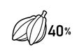 cacao percentage vector icon, 40 percent cocoa, black filled design element for chocolate