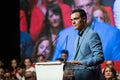 The Spanish Prime Minister and PSOE candidate in the next elections Pedro Sanchez in a party conference in Caceres.