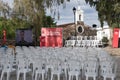 Chairs prepared for the rally of Josep Borrel, candidate for the PSOE in the European elections, in Caceres.