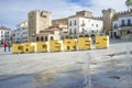 Big yellow letters of Caceres in the Plaza Mayor, Extremadura, Spain