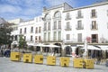 Big yellow letters of Caceres in the Plaza Mayor, Extremadura, Spain