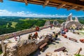 Cachtice, Slovakia - 4.7.2020: People are playing medieval games at Cachtice castle, Slovakia. Famous castle known from legend