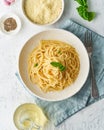 Cacio e pepe pasta. Spaghetti with parmesan cheese and pepper Royalty Free Stock Photo