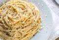 Cacio e Pepe - spaghetti with cheese and pepper Royalty Free Stock Photo