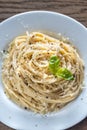 Cacio e Pepe - spaghetti with cheese and pepper Royalty Free Stock Photo