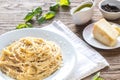 Cacio e Pepe - spaghetti with cheese and pepper Royalty Free Stock Photo