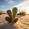 cacti in the desert at sunset. Selective focus