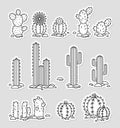 Cacti in the desert. Vector Set of black and white stickers Royalty Free Stock Photo