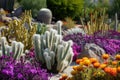 cacti garden, with different varieties and colors of cacti in full bloom