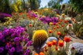 cacti garden, with different varieties and colors of cacti in full bloom