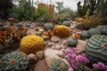 cacti garden with unexpected blooms of vibrant colors