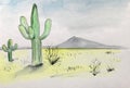 Cacti grow in the desert. Watercolor