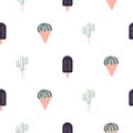 Cacti ice cream seamless vector pattern. Royalty Free Stock Photo