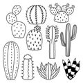 Cacti Linear Icons Are Minimalist, Black and White Simplified Representations Of Cactus Plants, Using Clean Lines