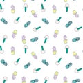 Cacti in pots, flat hand drawing seamless pattern