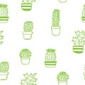 cacti in pots seamless pattern hand drawn. vector, plants, minimalism, scandinavian, monochrome, nordic. wallpaper Royalty Free Stock Photo