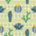 Cacti seamless pattern with geometric background. Vector illustration Royalty Free Stock Photo