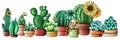 Cacti and succulents in pots sketch elements isolated colorized on white background