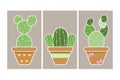 Set of hand drawn cactus plants in ceramic pots flat design Royalty Free Stock Photo