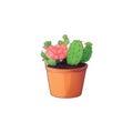 Watercolour Illustration of a Cute Cactus Sticker on an isolated white background.