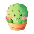 Watercolour Illustration of a Cute Cactus Sticker on an isolated white background.