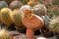 A welcome sing made of clay in a cactus pot Royalty Free Stock Photo