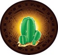 Cactus on background of stylized image of ancient Mayan calendar Royalty Free Stock Photo