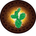 Cactus on background of stylized image of ancient Mayan calendar Royalty Free Stock Photo