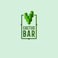 Cactus bar logo. Original logo of the Mexican restaurant. Cubic emblem of a cactus and letters in a frame.