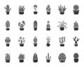 Cactus black silhouette icons succulent vector set