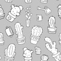 Cactus black and white seamless pattern