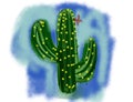 Cactus. Cartoon cactus with flowers and a butterfly on a blue sky background. Royalty Free Stock Photo