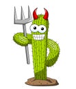 Cactus cartoon funny character vector devil costume trident horned isolated