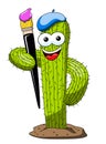 Cactus cartoon funny character vector painting brush isolated