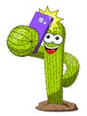 Cactus cartoon funny character vector smartphone selfie portrait isolated