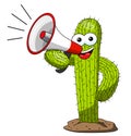 Cactus cartoon funny character vector speaking megaphone isolated