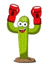 Cactus cartoon funny character vector winner boxer gloves isolated