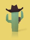 A cactus cawboy western in a brown hat and lasso on yellow Royalty Free Stock Photo