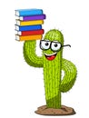 Cactus character mascot cartoon pile books vector isolated