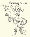 Cactus christmas playing the guitar.Vector illustration