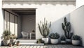 Cactus close up with Mexican style house background, Generative AI