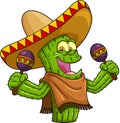 Happy Mexican Cactus Cartoon Character Shaking Maracas Royalty Free Stock Photo