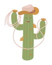 Cactus cowboy with stetson hat and lasso rope Royalty Free Stock Photo