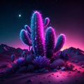Cactus in desert at night. 3d render illustration. Space background. AI generated