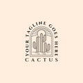 cactus on desert summer logo emblem vector vintage line art illustration design