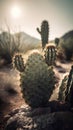 Cactus in the desert at sunset. Saguaro National Park, Arizona, USA