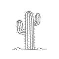 Cactus in desert. Vector hand-drawn cartoon style illustration isolated on white background Royalty Free Stock Photo